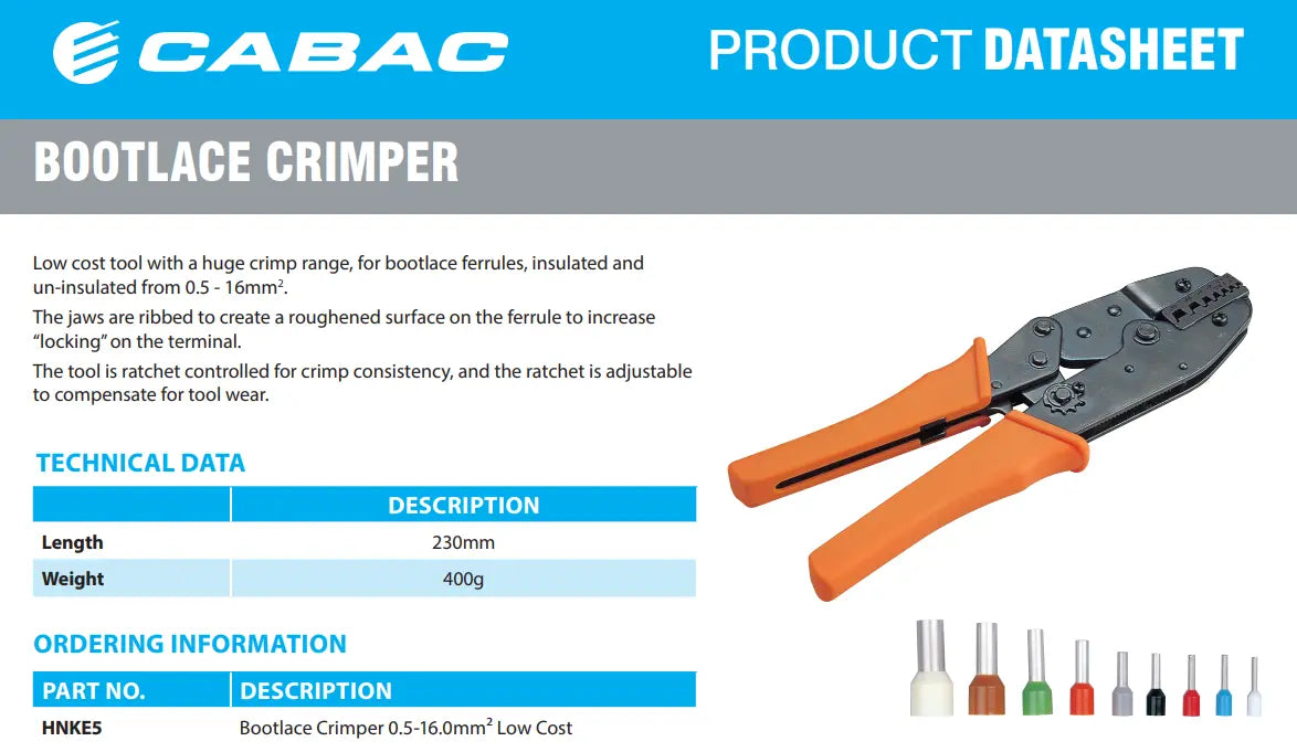 CABAC HNKE5 BOOTLACE CRIMPER 0.5MM-16MM