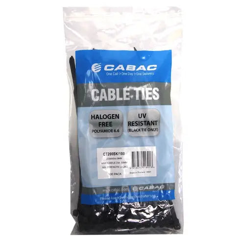 CABAC CT200BK CABLE TIE 200X4.8MM PACK OF 100 Best Elec Wholesale