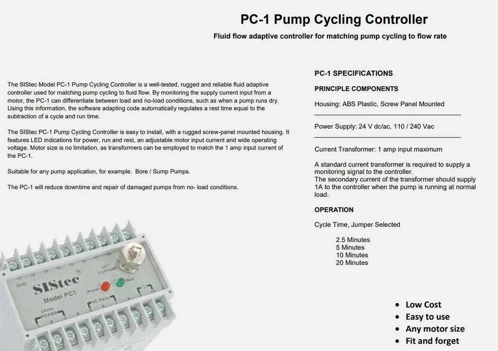 SISTEC PC-1/24VAC/DC RELAY PUMP CYCLING CONTROLLER