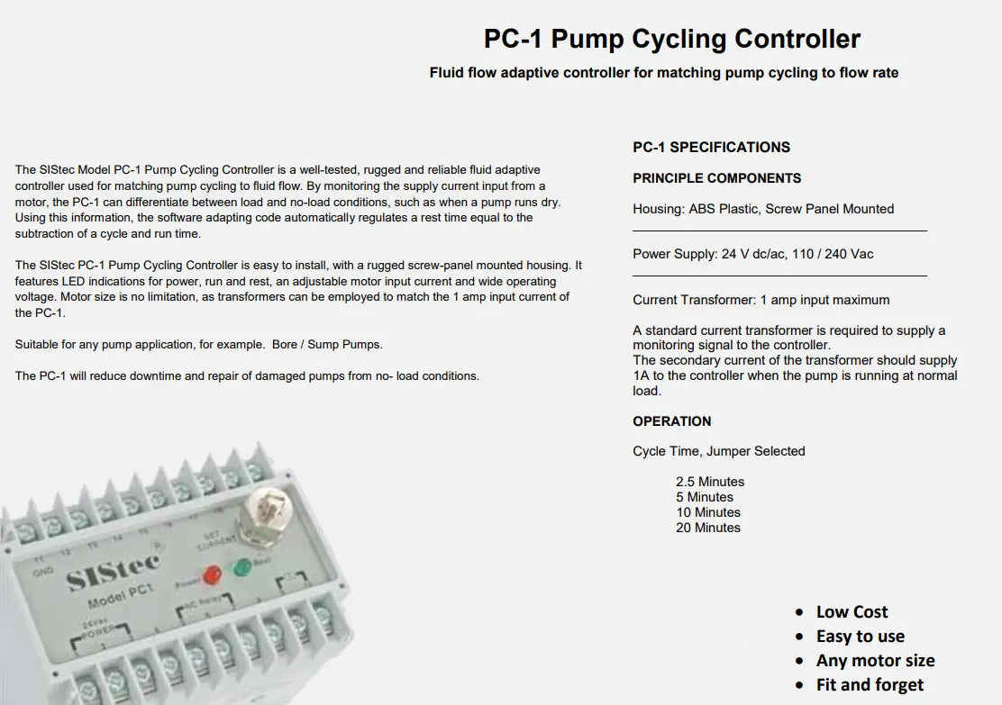 SISTEC PC-1/24VAC/DC RELAY PUMP CYCLING CONTROLLER