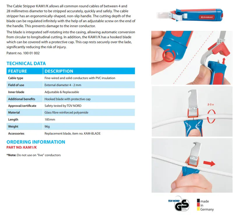 CABAC KAM1 SWIVEL BLADE STRIPPER 8MM-28MM Best Elec Wholesale